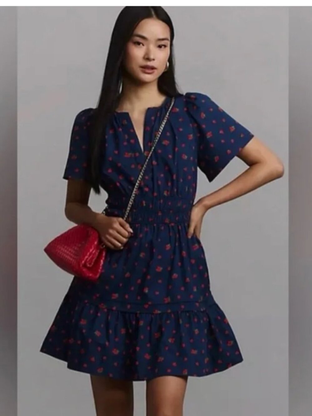 NEW Anthropologie The Somerset Mini Dress Strawberry Print Tiered Size S